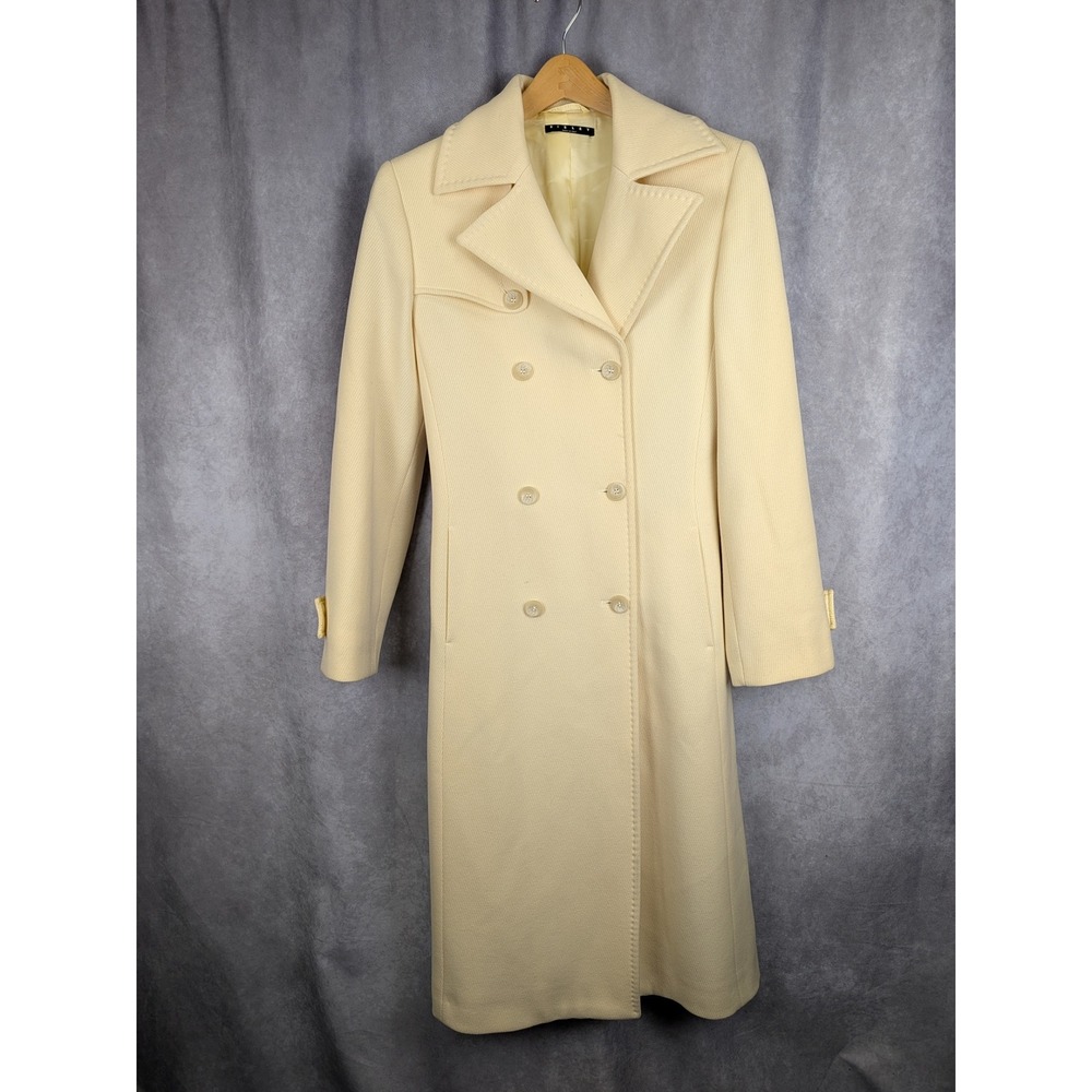 Sisley Cream Wool Blend Double Breasted Trench Coat Made in Italy Womens Size 42